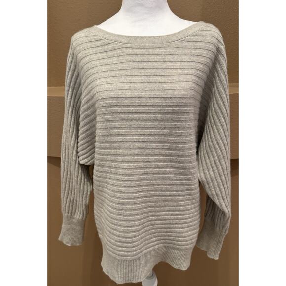 J.Crew Wool Cashmere Boat Neck Cable Knit Gray Sweater Dolman Sleeves Women L - Picture 1 of 7
